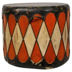 Native American Southwest Cochiti Pueblo Drum Painted Hide Wood 1950