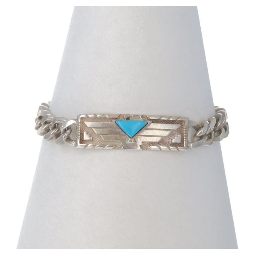Native American Southwestern Türkis Bar Armband 7 3/4" - Ster 925 Geometrisch im Angebot
