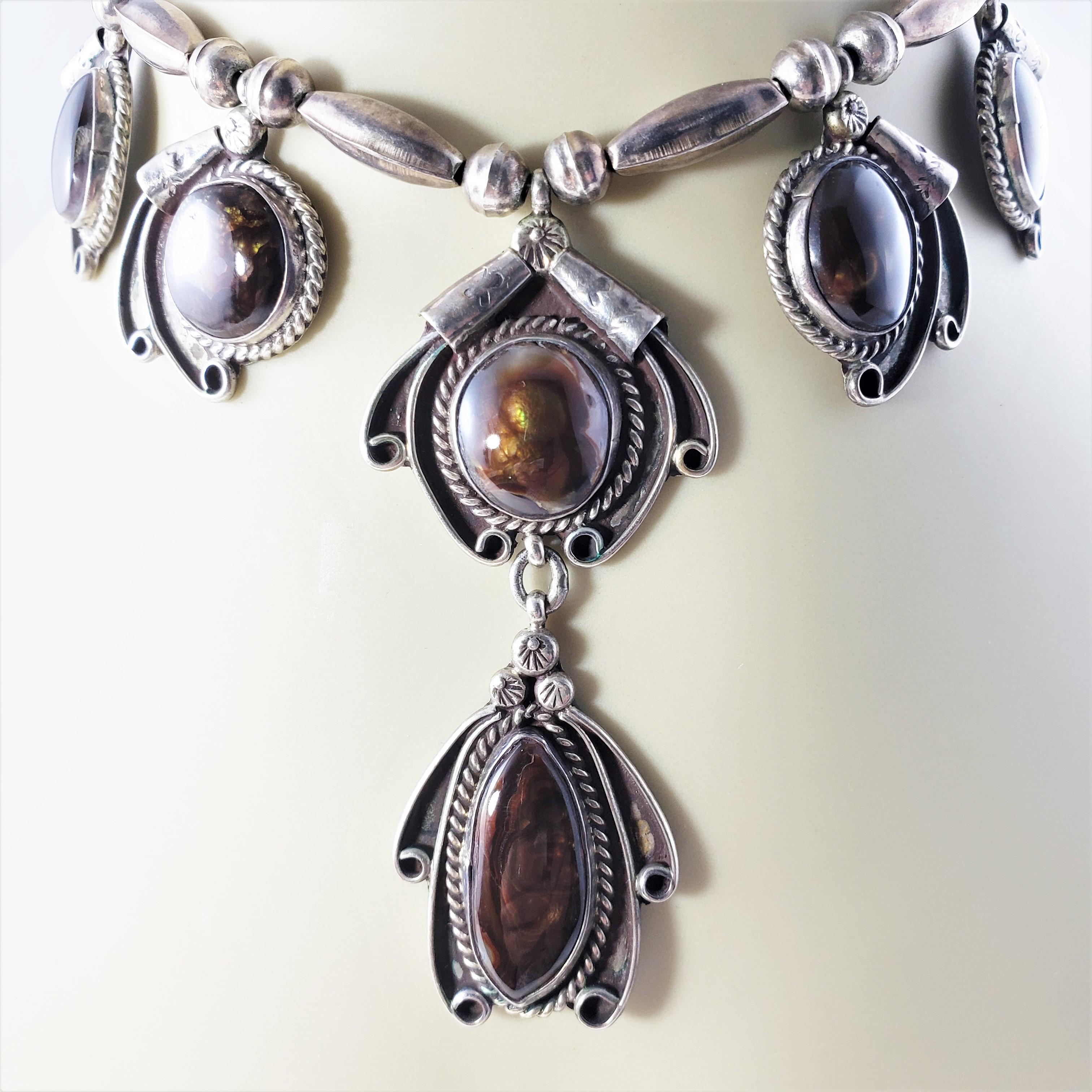 Women's Native American Squash Blossom Style Sterling Silver Pietersite Necklace