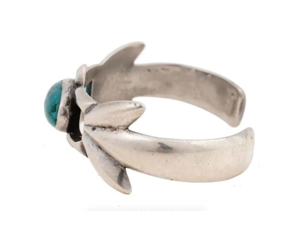 Oval Cut Native American Sterling And Turquoise Bangle Cuff For Sale