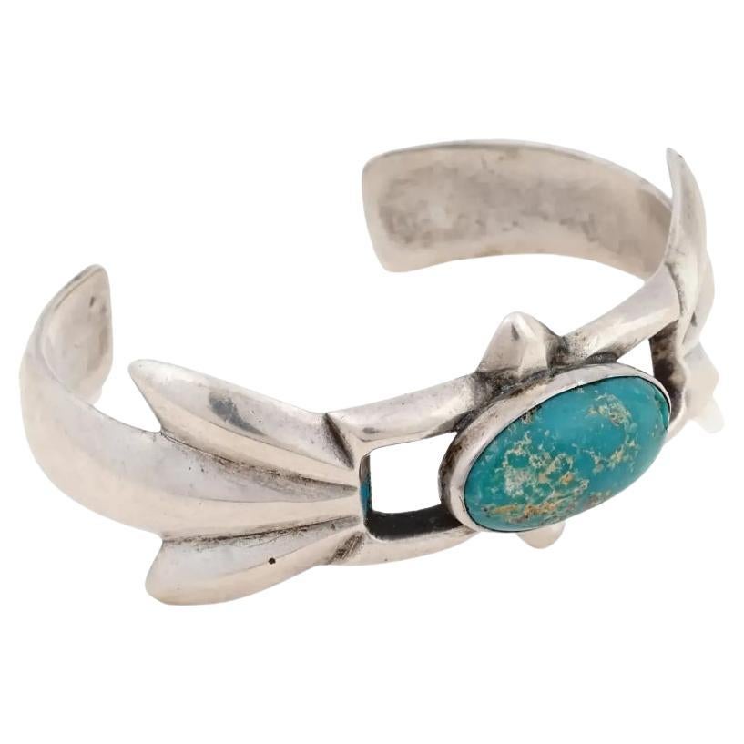 Native American Sterling And Turquoise Bangle Cuff For Sale