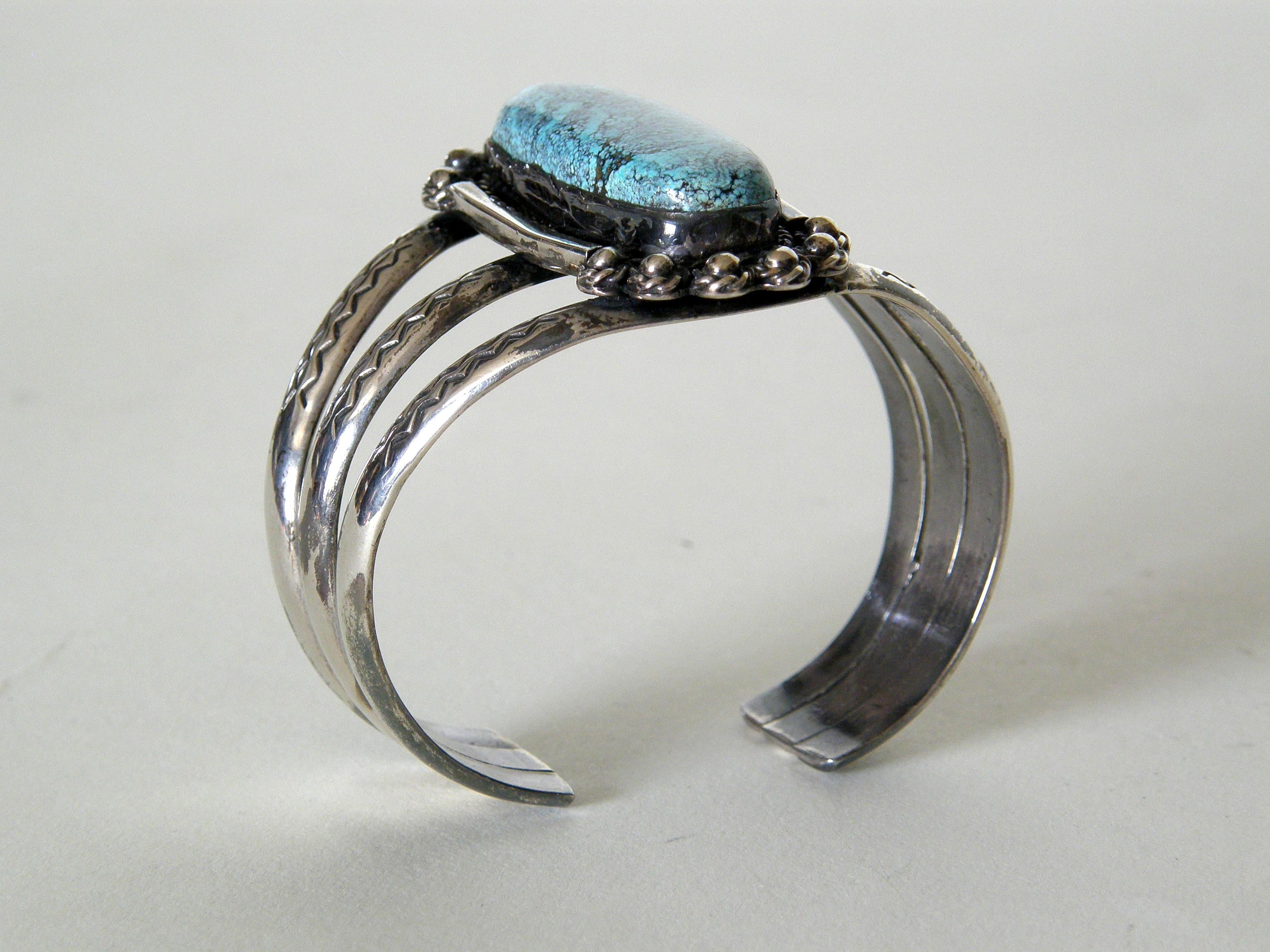 Cabochon Native American Sterling and Turquoise Cuff Bracelet