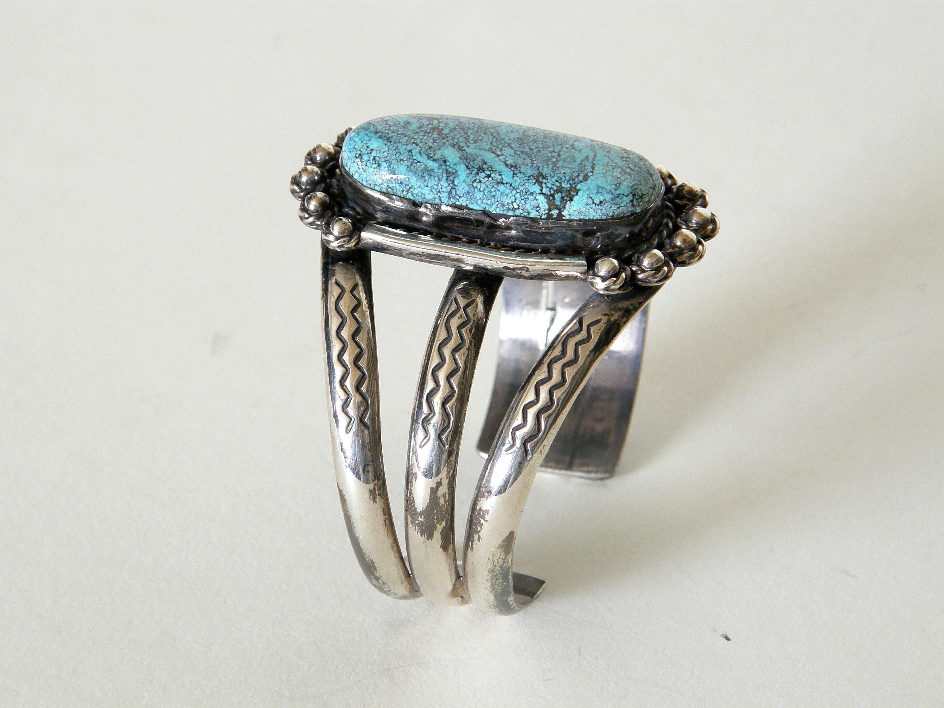 Native American Sterling and Turquoise Cuff Bracelet In Good Condition In Chicago, IL