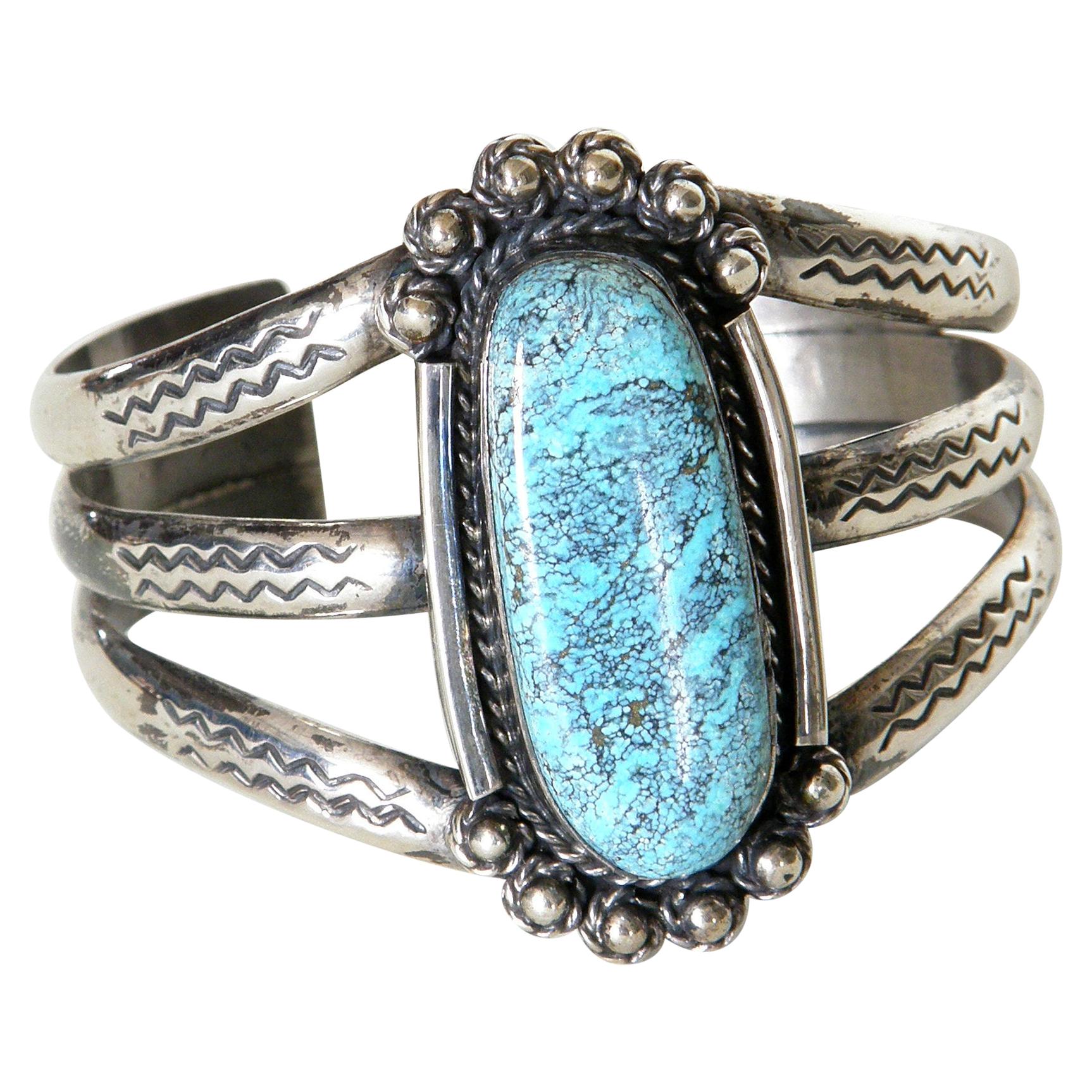 Native American Sterling and Turquoise Cuff Bracelet