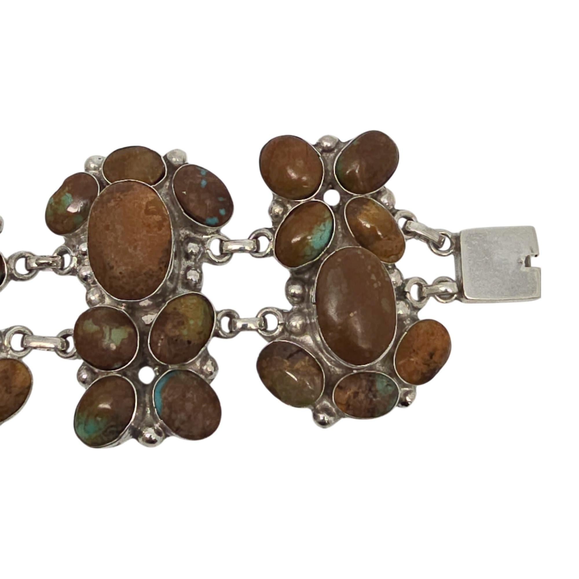 Donna Bracciale Nativo Americano in Argento Sterling Marrone con Turchese Largo a Grappolo 19773 in vendita