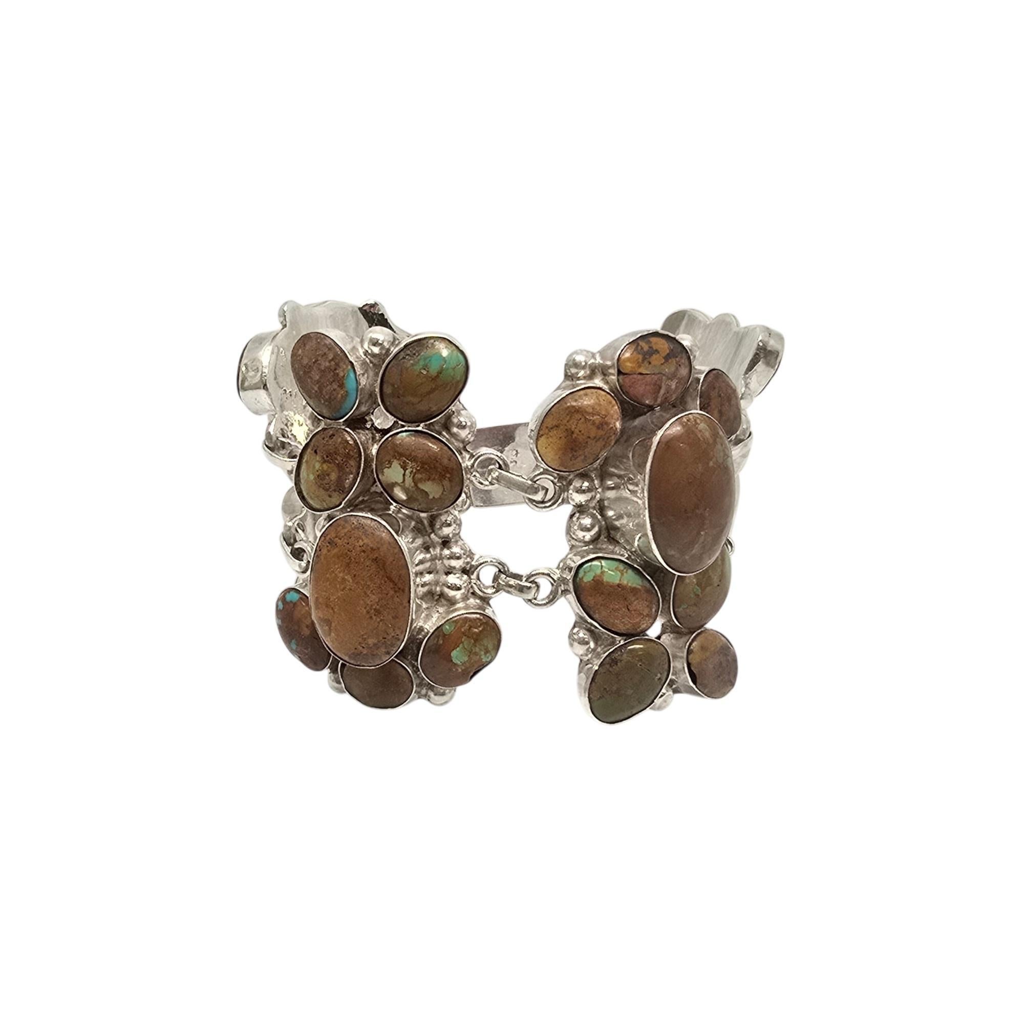 Bracciale Nativo Americano in Argento Sterling Marrone con Turchese Largo a Grappolo 19773 in vendita 1