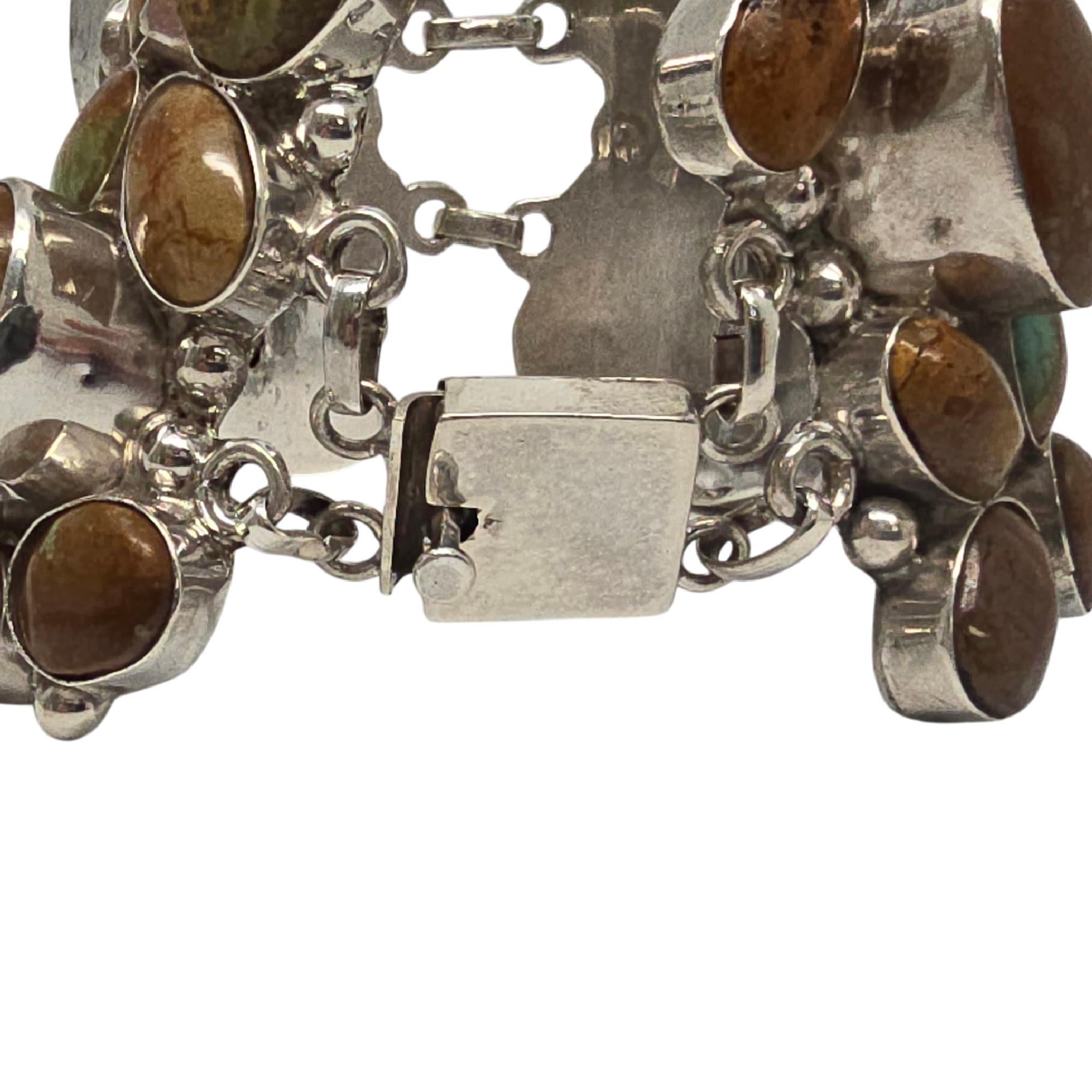 Bracciale Nativo Americano in Argento Sterling Marrone con Turchese Largo a Grappolo 19773 in vendita 2