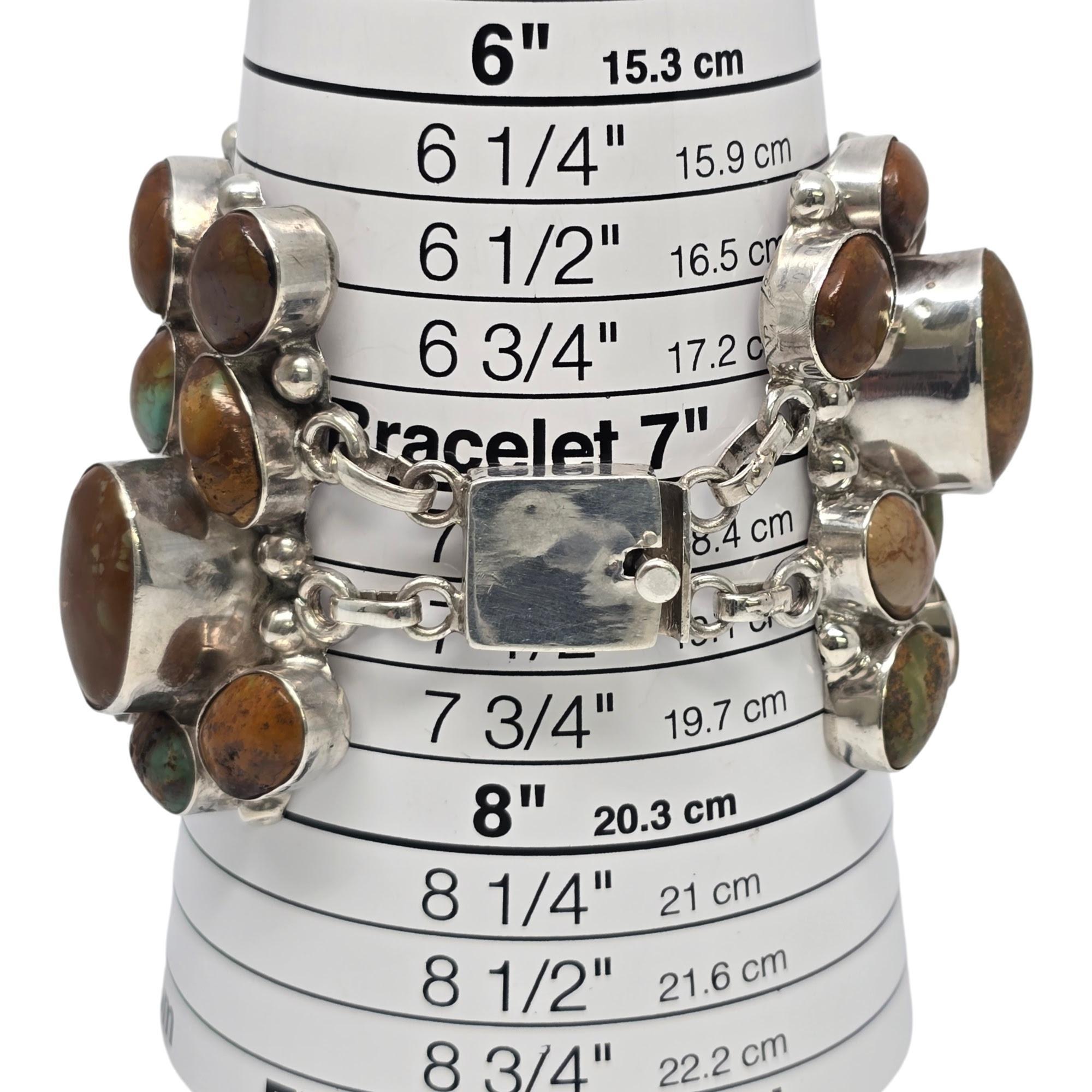 Bracciale Nativo Americano in Argento Sterling Marrone con Turchese Largo a Grappolo 19773 in vendita 4