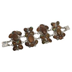 Native American Sterling Silver Sterling Silver Turquoise Brown Wide Cluster Link Bracelet 19773