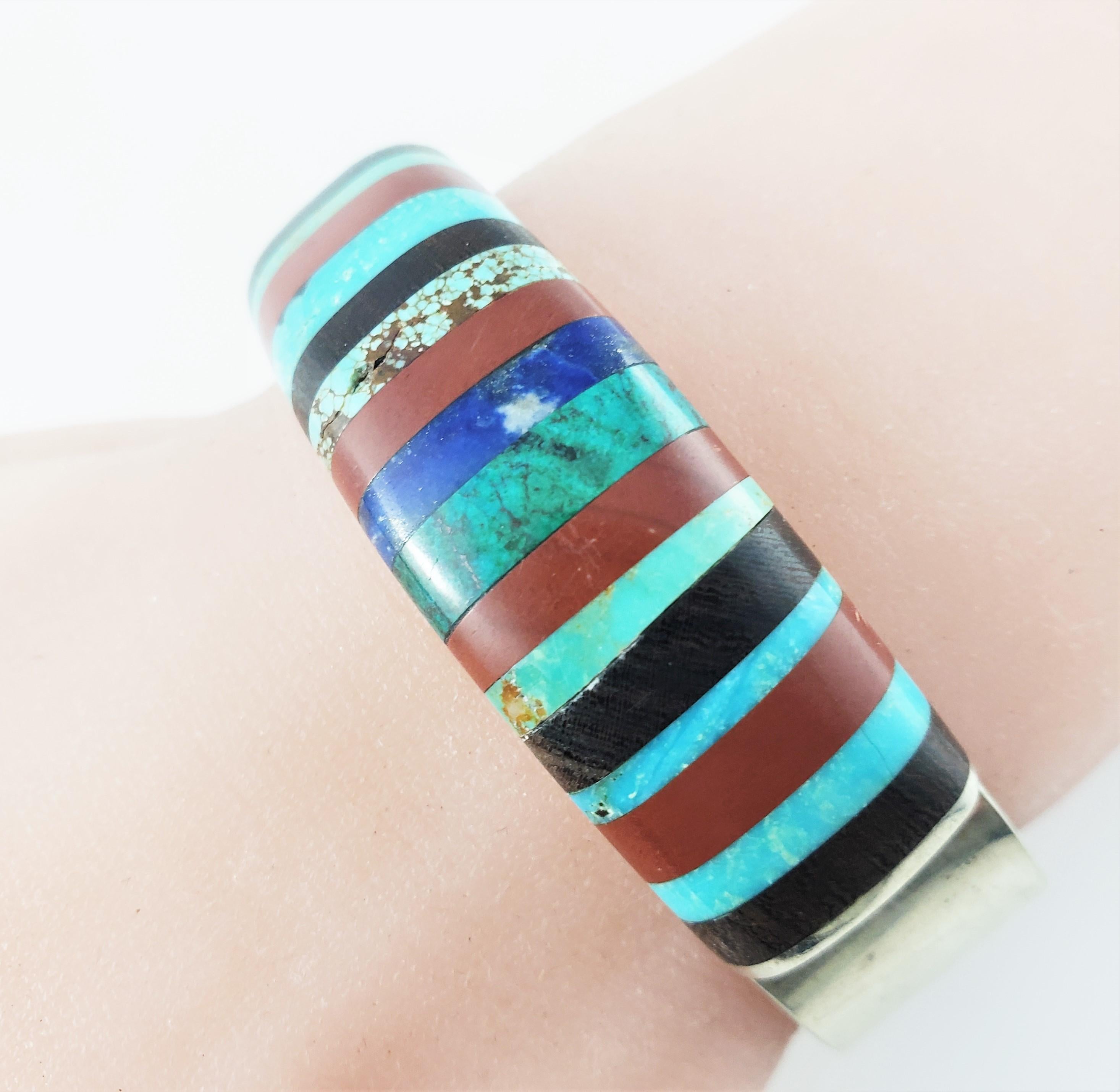 Native American Sterling Silver Coral, Lapis and Turquoise Cuff Bracelet 1