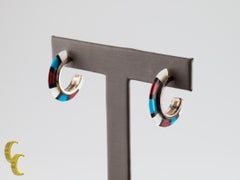 Native American Sterling Silver Crescent Earrings with Coral, MoP and Turquoise