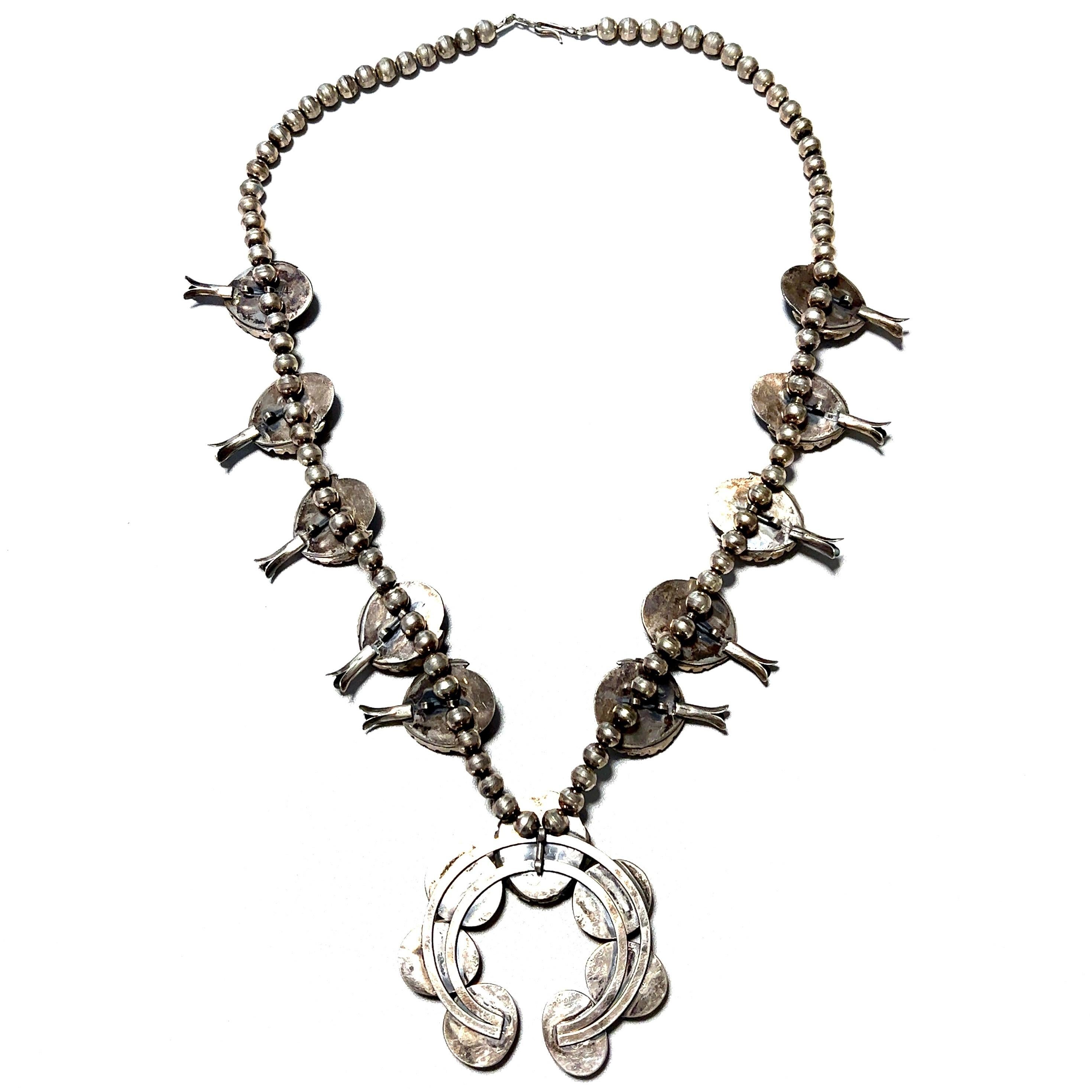 Native American Sterling Silver Genuine Turquoise Navajo Squash Blossom