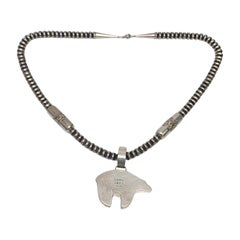 Native American Sterling Silver Gold Accent Saucer Bead Bear Necklace #17167