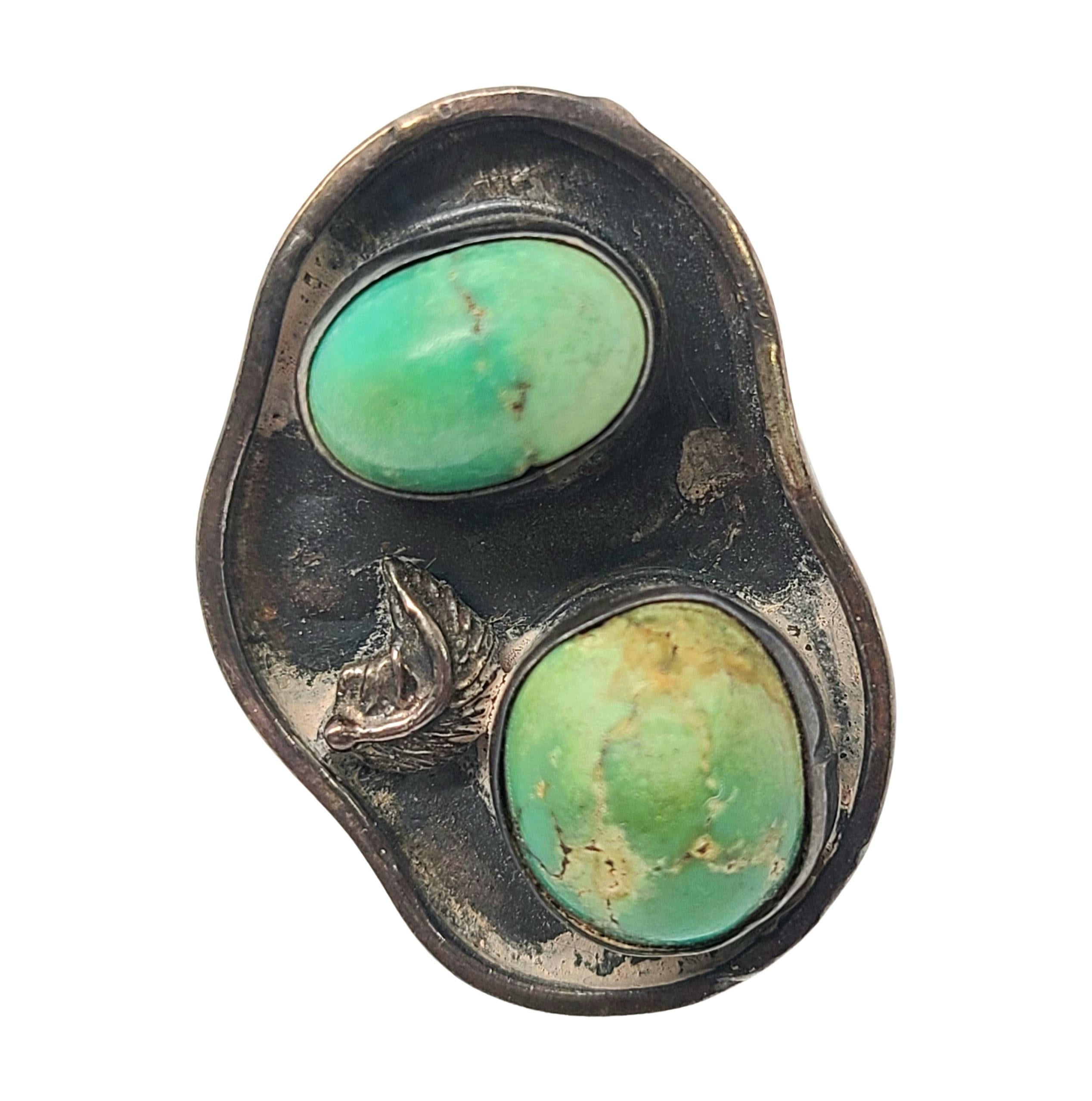 Cabochon Native American Sterling Silver Green Turquoise Ring