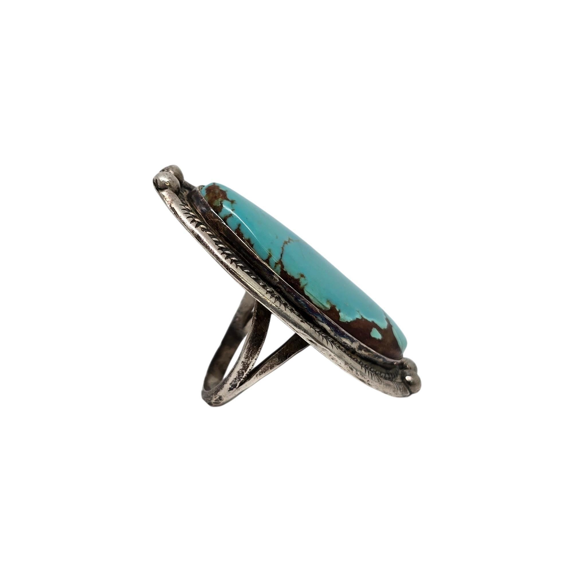 Native American Sterling Silver Large Turquoise Ring Size 7 #19112 In Good Condition In Washington Depot, CT