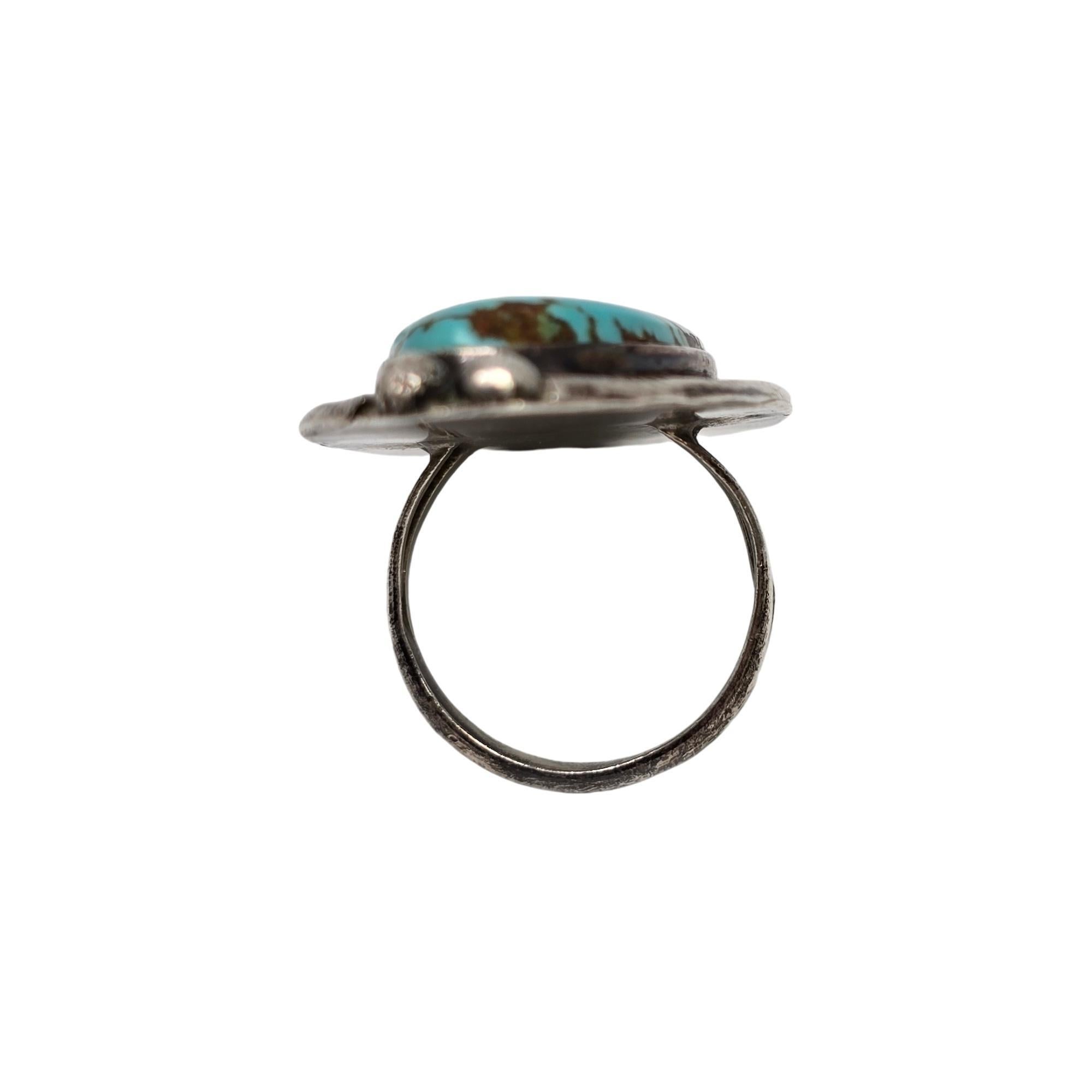 Women's Native American Sterling Silver Large Turquoise Ring Size 7 #19112
