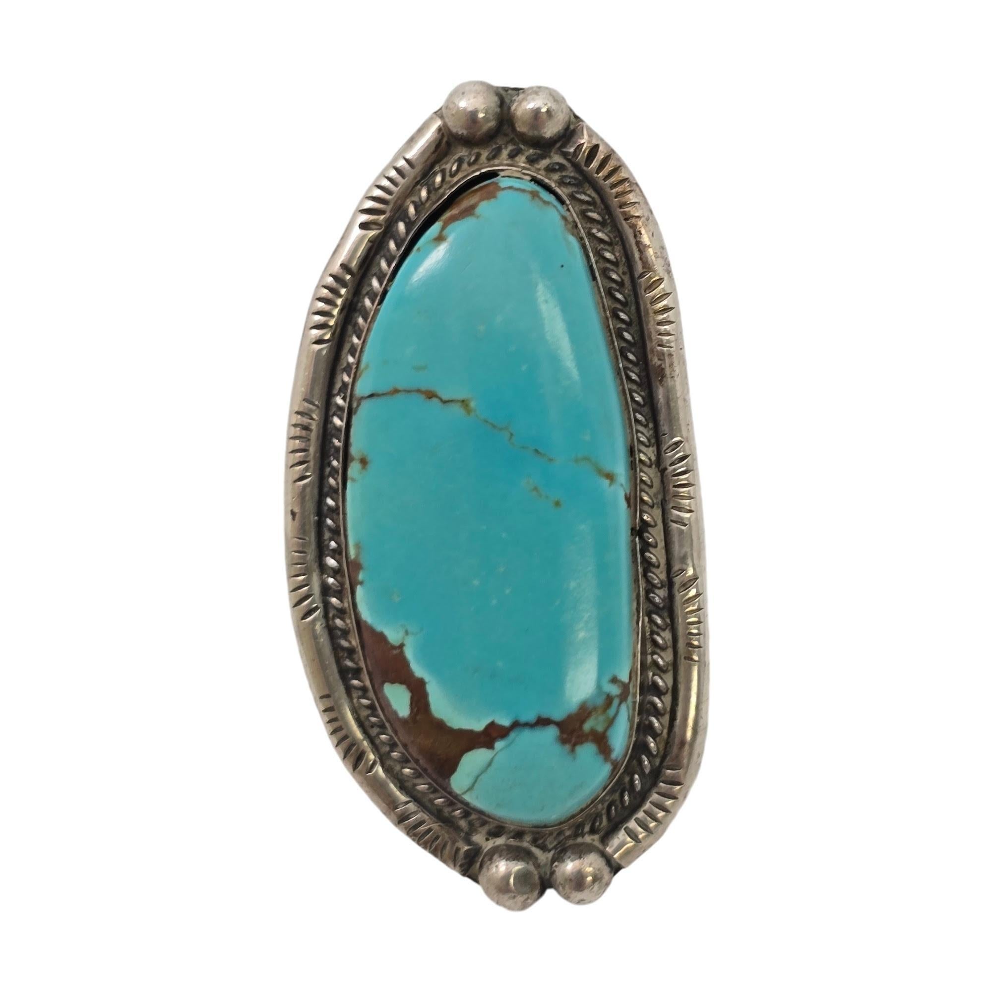 Native American Sterling Silver Large Turquoise Ring Size 7 #19112 1