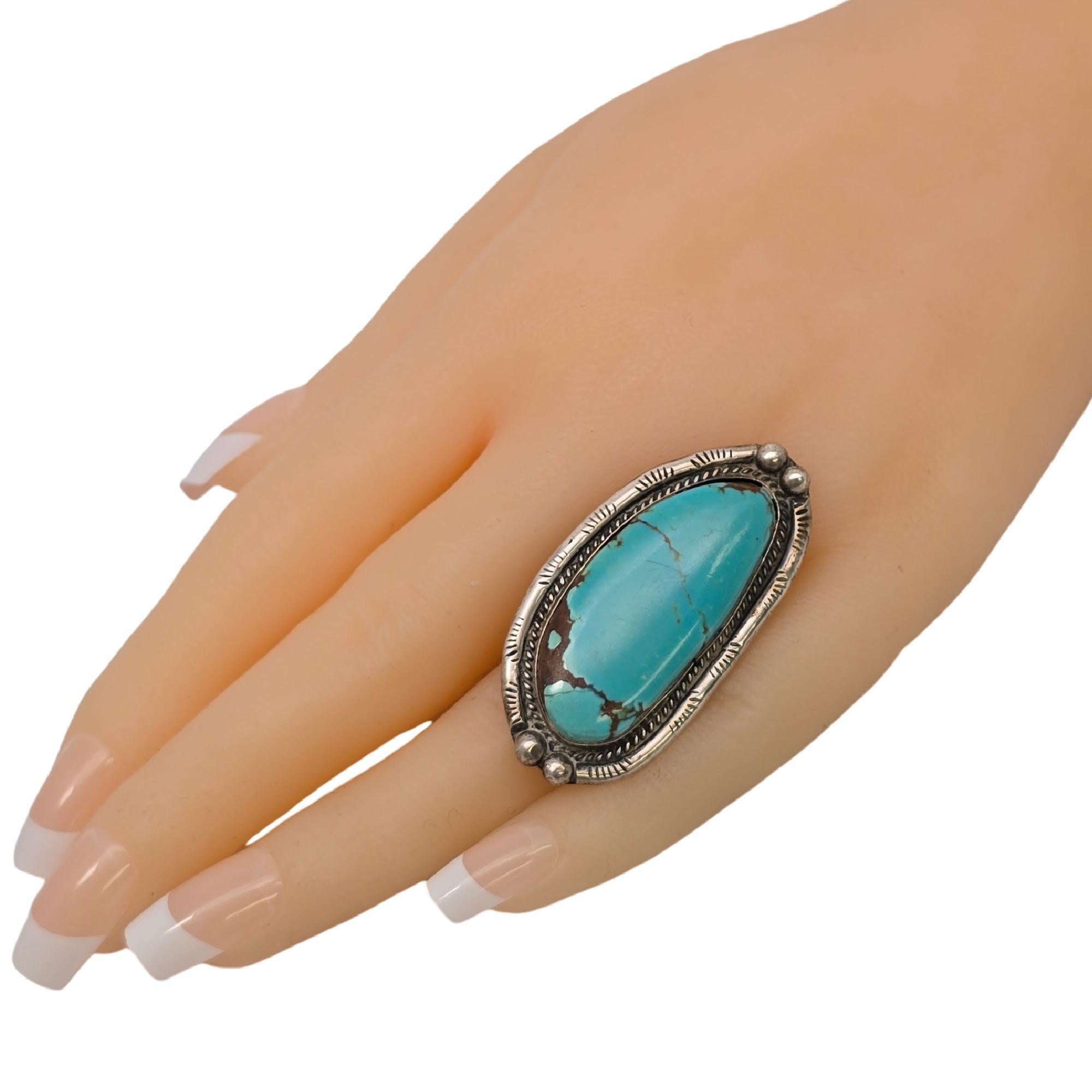 Native American Sterling Silver Large Turquoise Ring Size 7 #19112 4