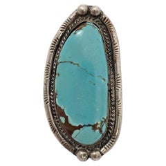Native American Sterling Silver Large Turquoise Ring Size 7 #19112