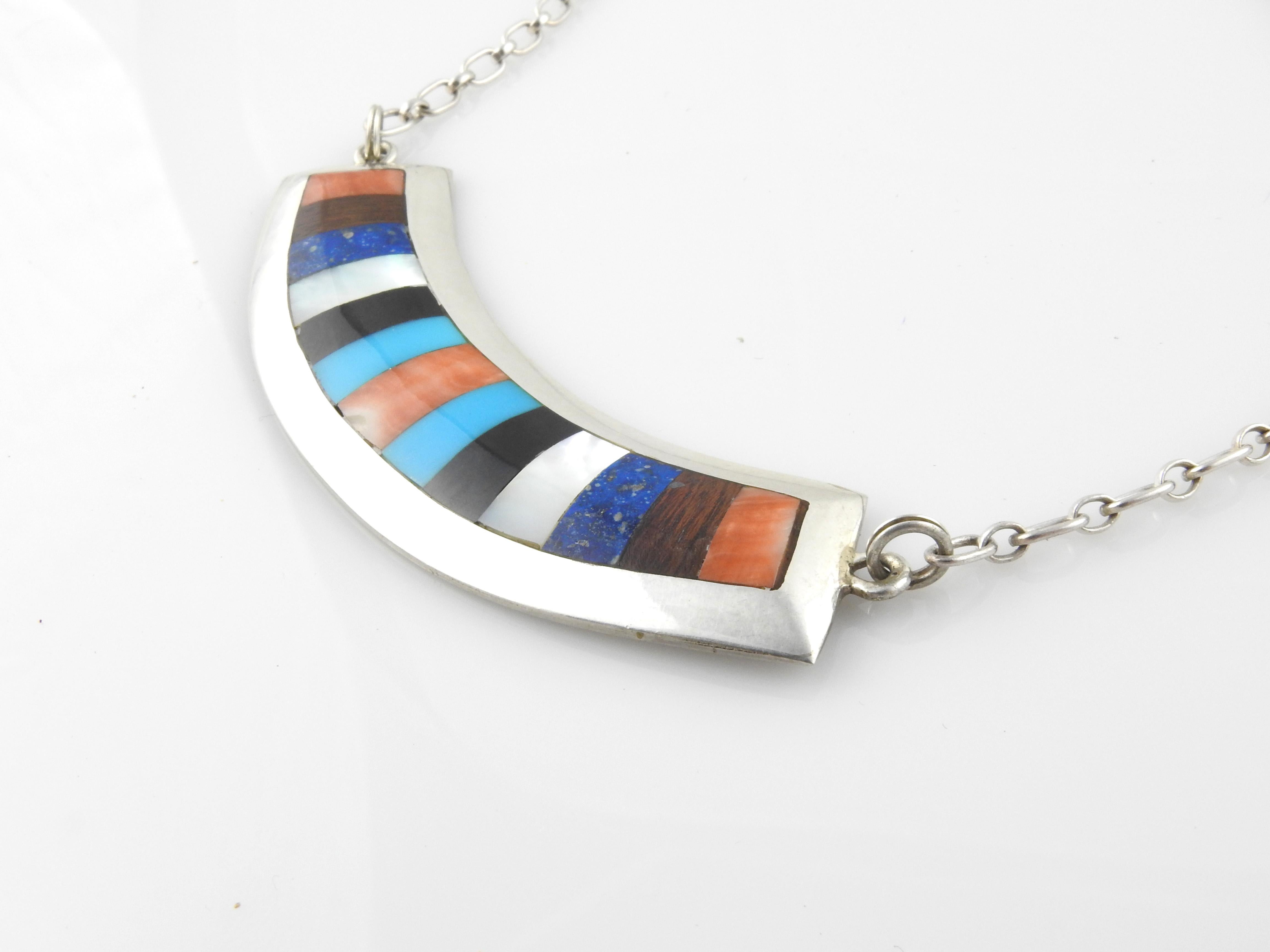 Details about   Zuni Inlaid Inlay 925 Sterling Silver Pendant with Ball Chain Necklace 