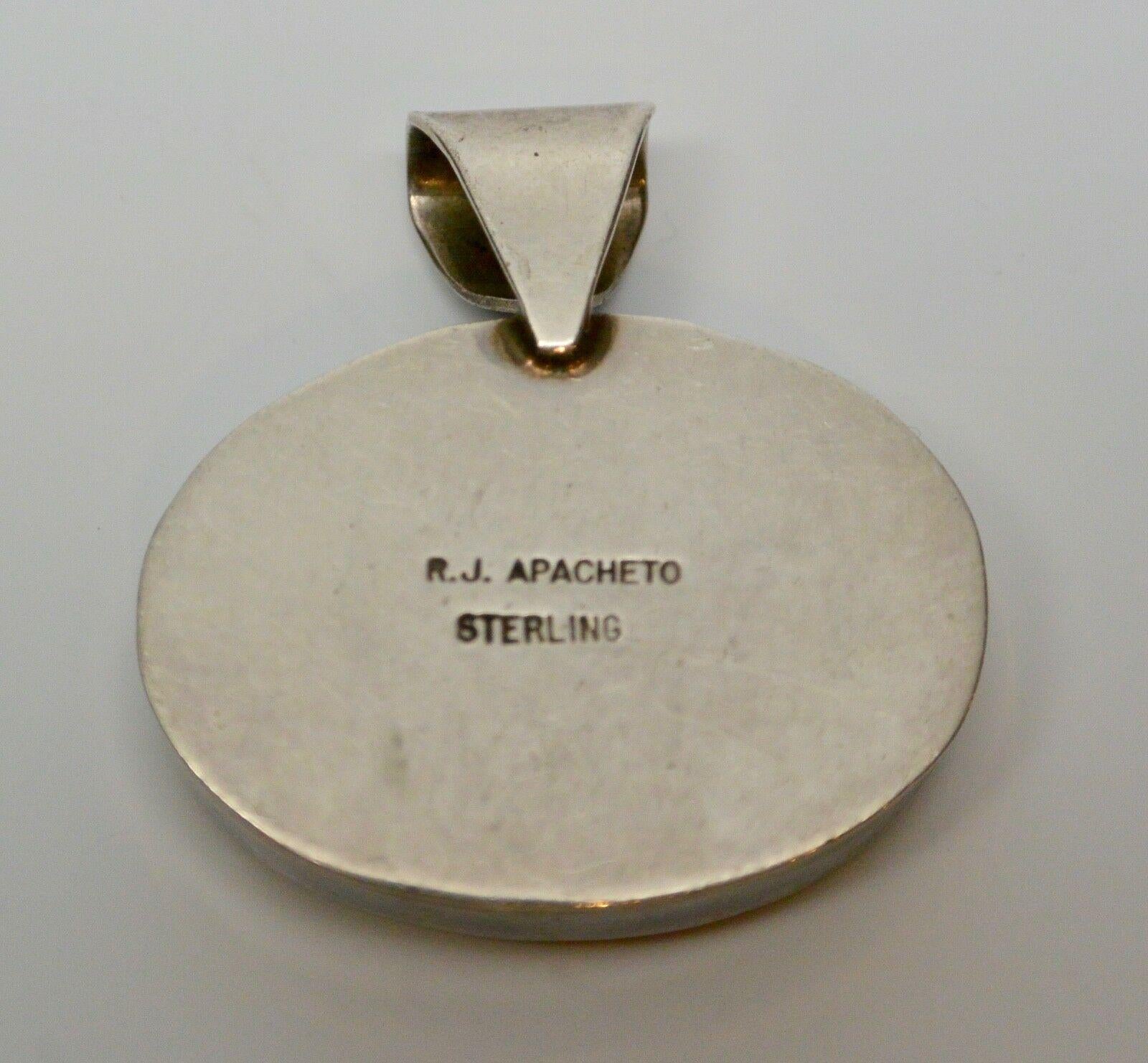 Native American Sterling Silver Oval Pendant Signed R. J. Apacheto 1