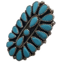 Native American Sterling Silver Petit Point Turquoise Ring