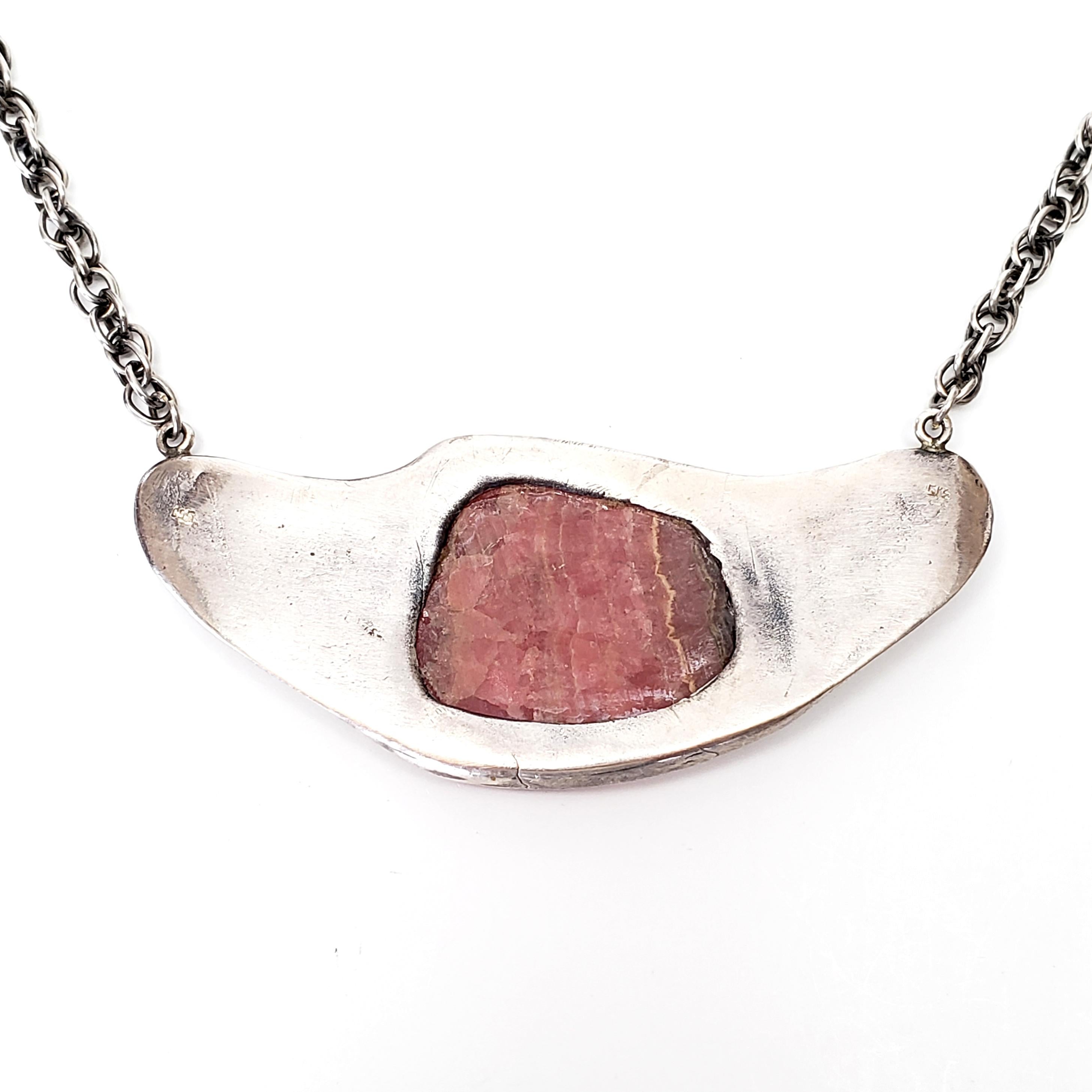 Southwest Style Sterling Silver Pink Rhodochrosite Pueblo Themed Necklace In Good Condition For Sale In Washington Depot, CT