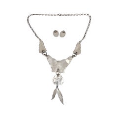 Ensemble collier et boucles d'oreilles amérindiennes en argent sterling rose avec plumes de coquillage n° 16498