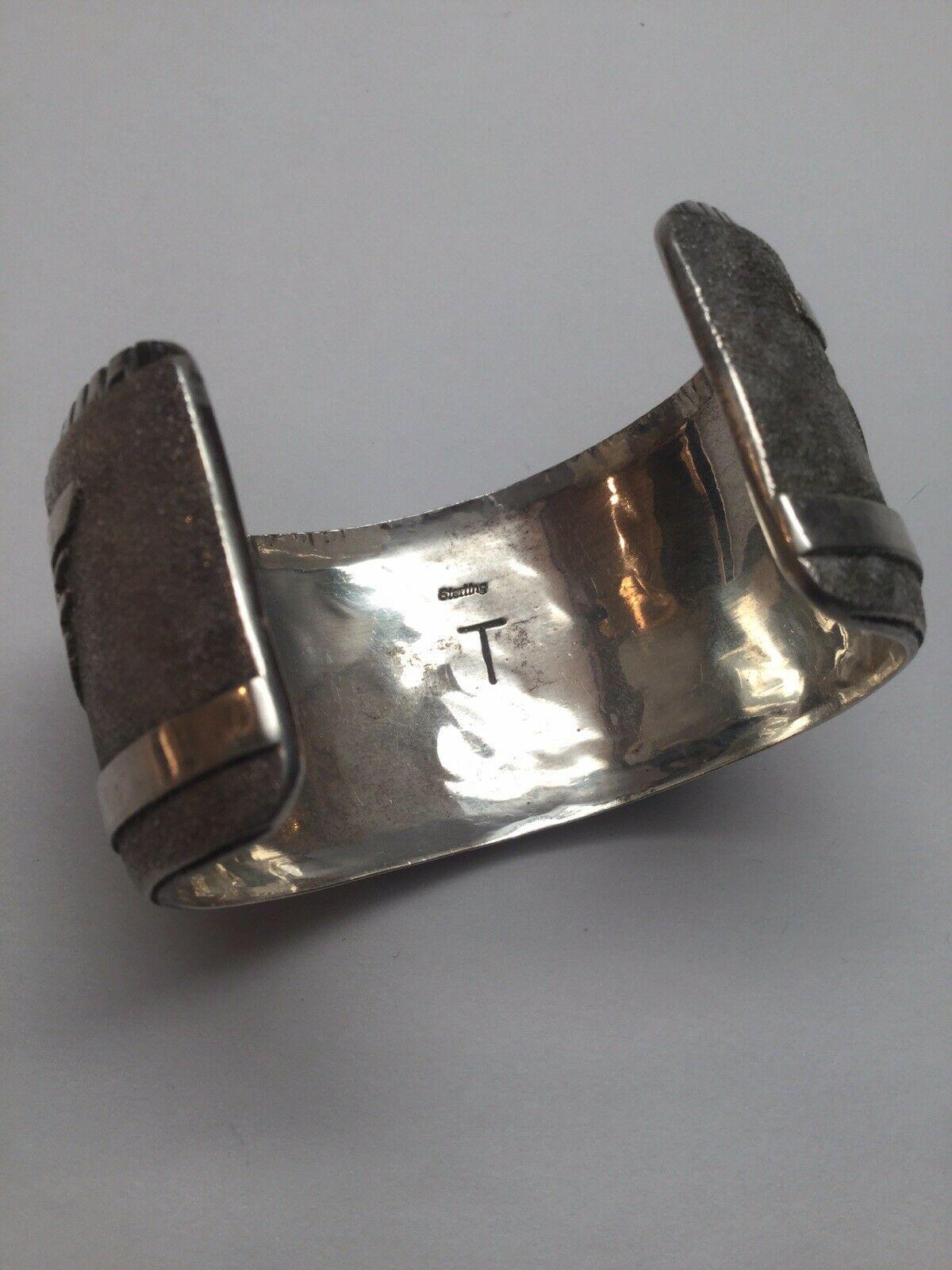 Native American Sterling Silver Rolling Waves Cuff Bracelet by T. In Good Condition In Washington Depot, CT
