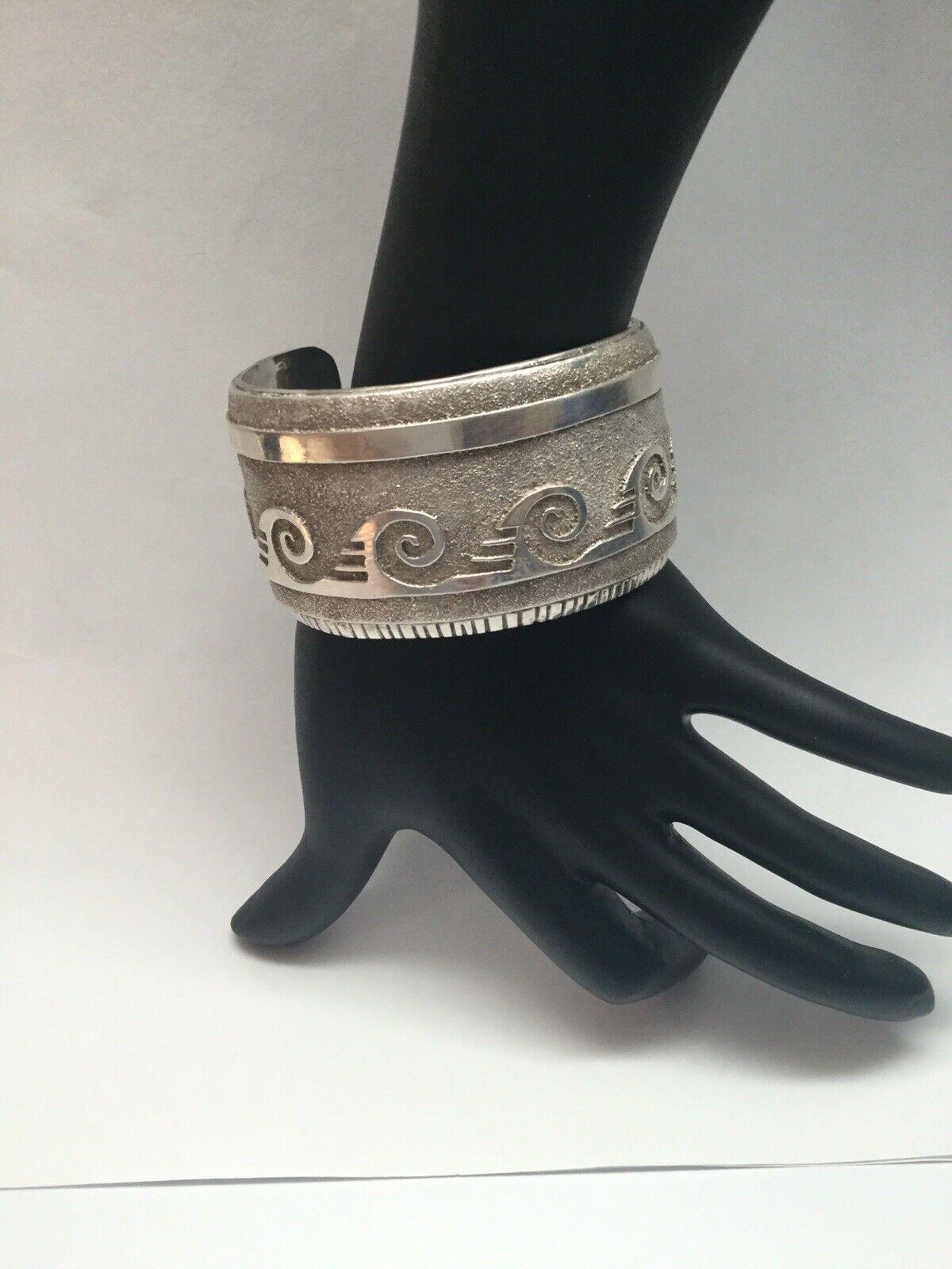 Native American Sterling Silver Rolling Waves Cuff Bracelet by T. 3