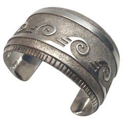 Native American Sterling Silver Rolling Waves Cuff Bracelet by T.