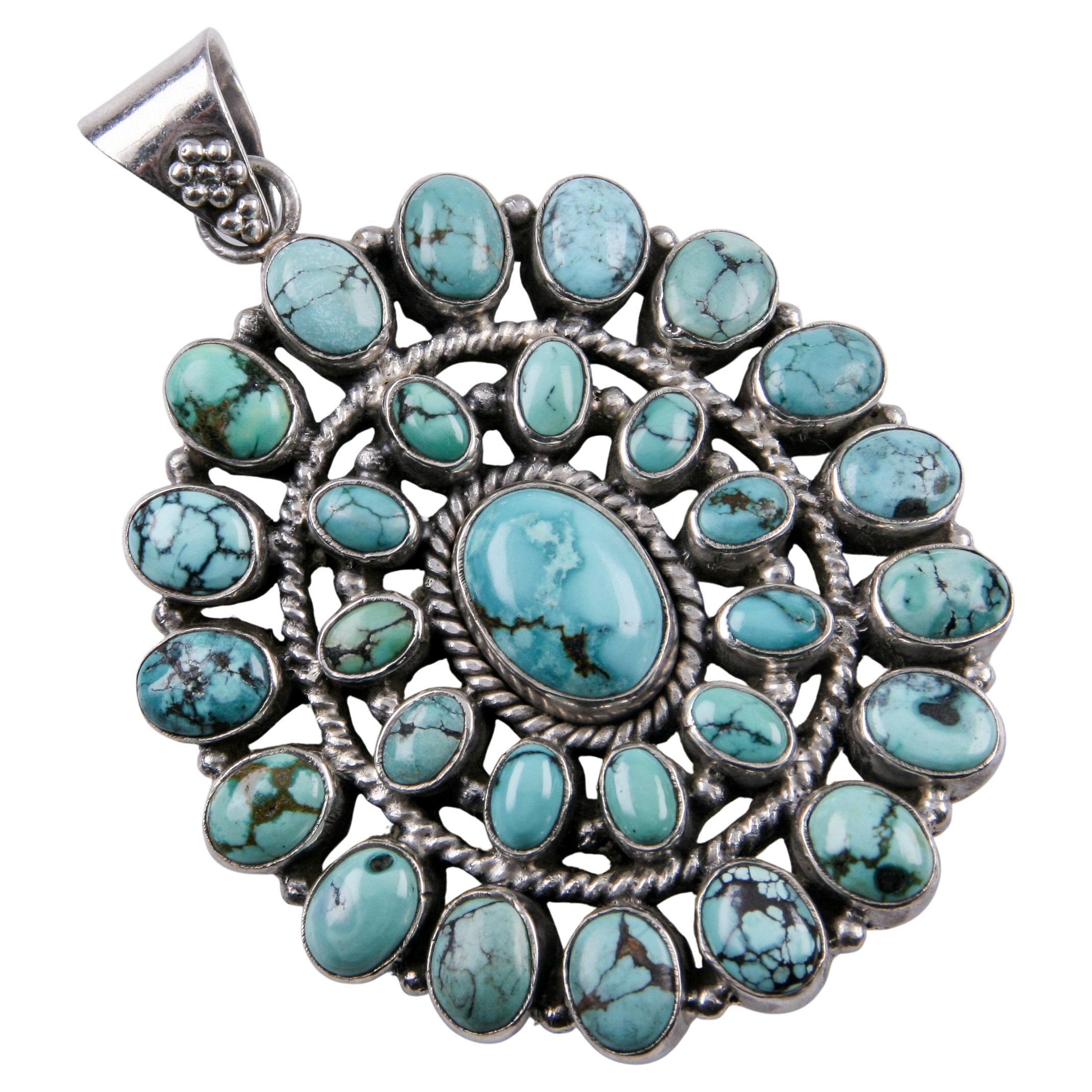 Native American Sterling Silver Turquoise Cabochon Pendant