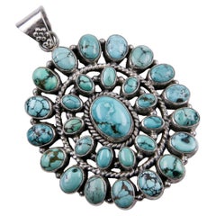 Native American Sterling Silver Turquoise Cabochon Pendant