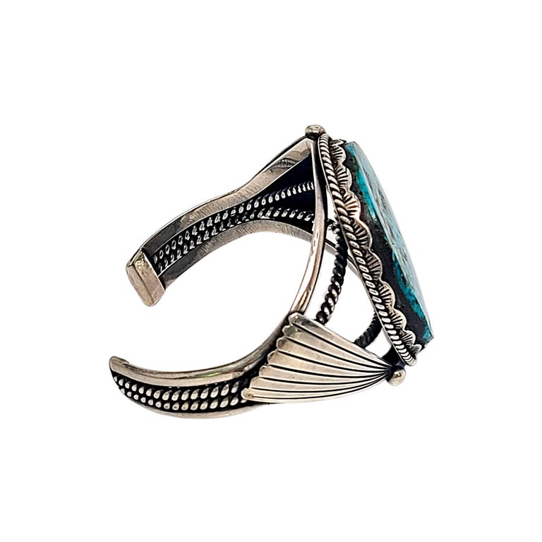 Cabochon Native American Sterling Silver Turquoise Cuff Bracelet For Sale