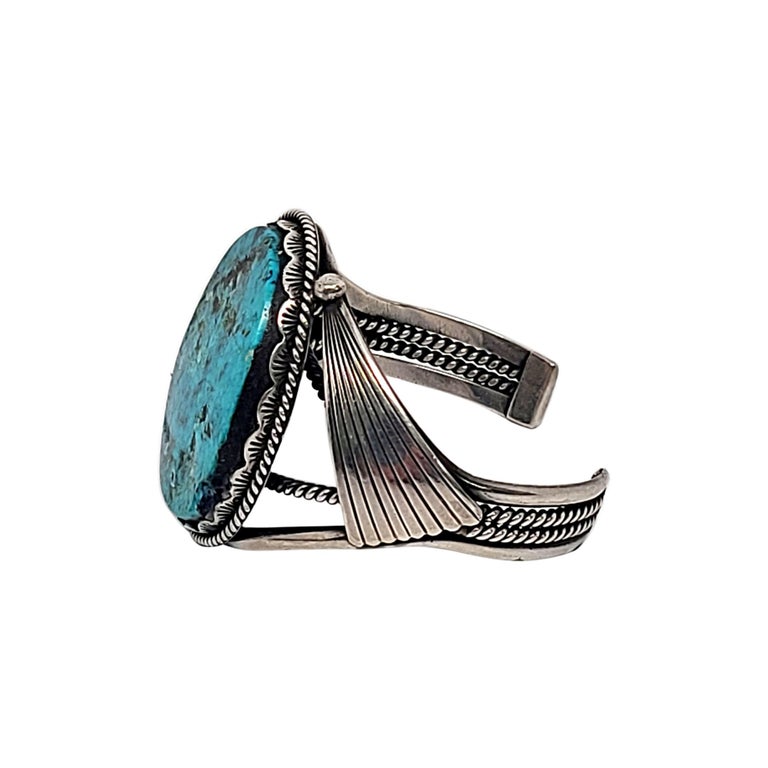 Women's Native American Sterling Silver Turquoise Cuff Bracelet For Sale