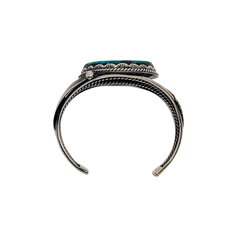 Native American Sterling Silver Turquoise Cuff Bracelet For Sale 2