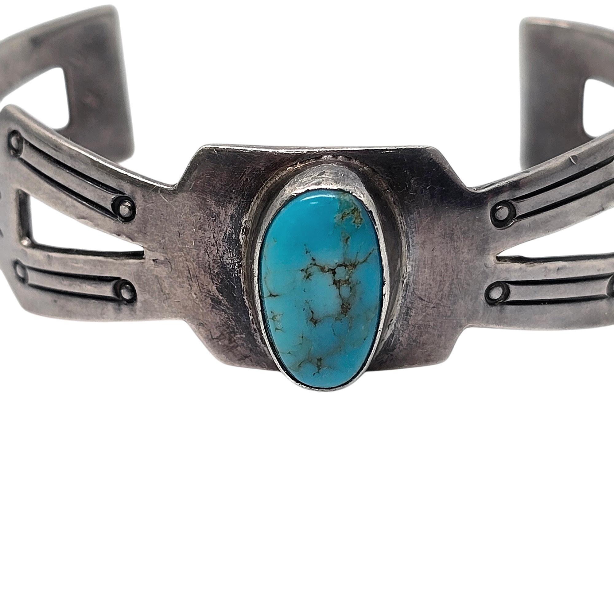 Native American Sterling Silver Turquoise Cut-Out Cuff Bracelet #20839 For Sale 1