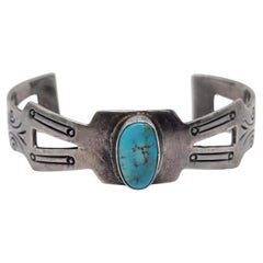 Native American Sterling Silver Turquoise Cut-Out Cuff Bracelet #20839