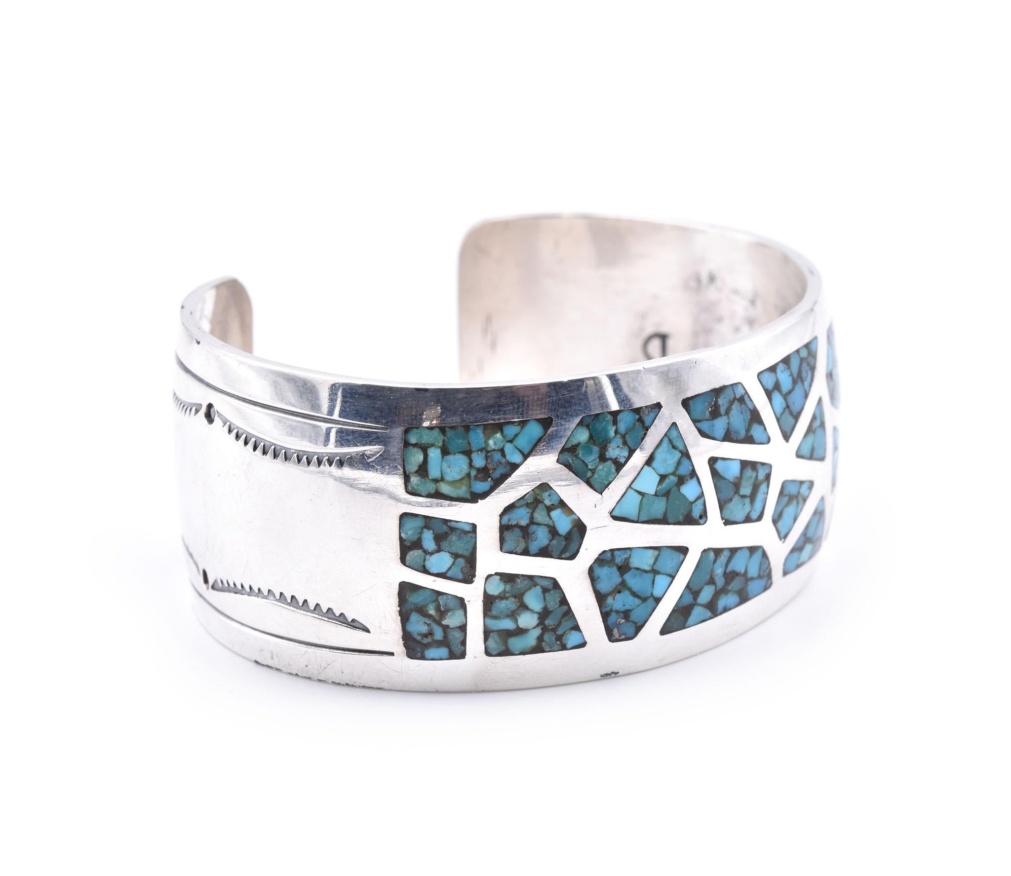 Designer: custom
Material: sterling silver
Dimensions: cuff measures 27.3mm wide
Weight: 57.32 grams
