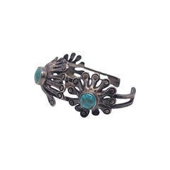 Native American Sterling Silver Turquoise Modern Flower Cuff Bracelet #18605