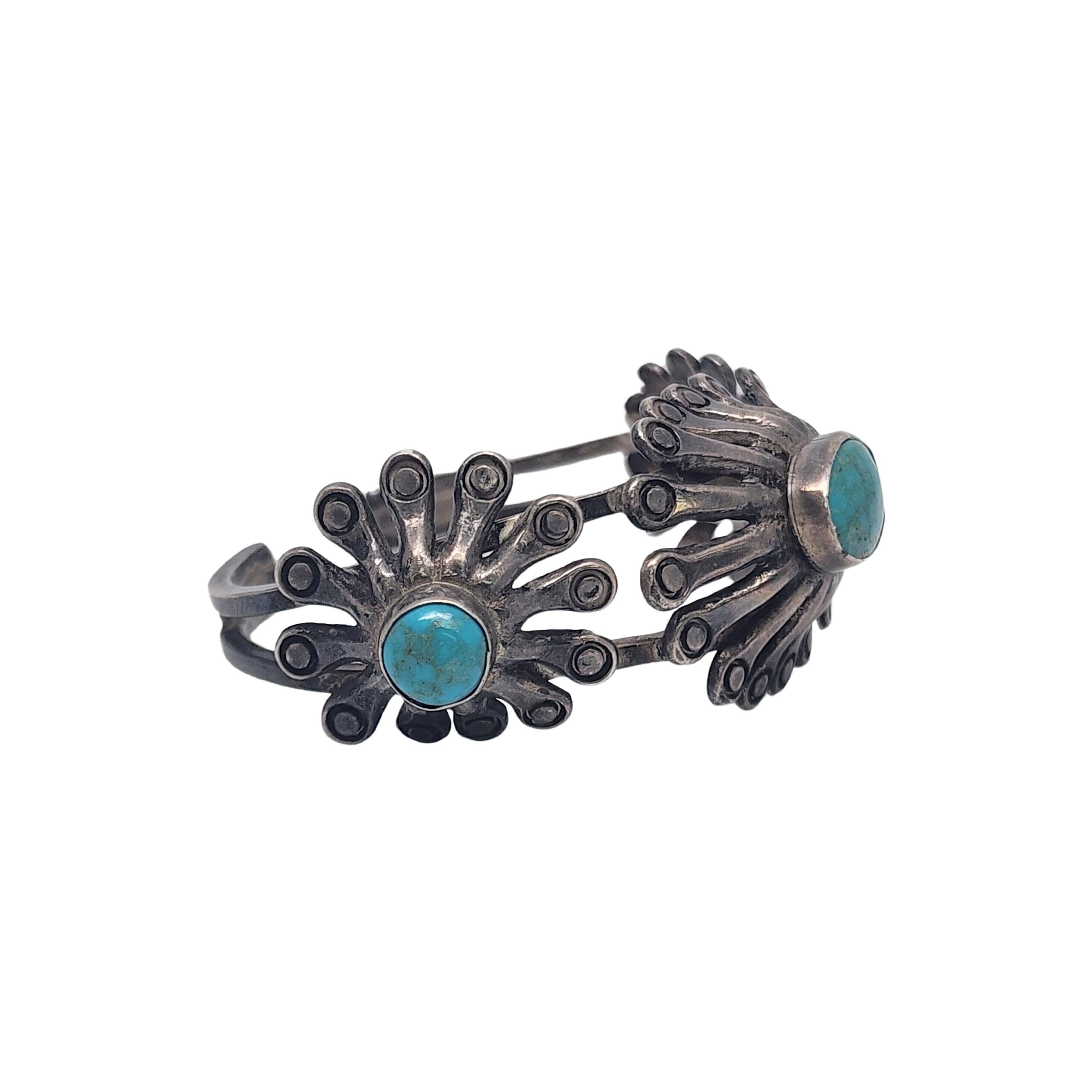 Native American Sterling Silver Turquoise Modern Flower Cuff Bracelet #18605 In Good Condition For Sale In Washington Depot, CT