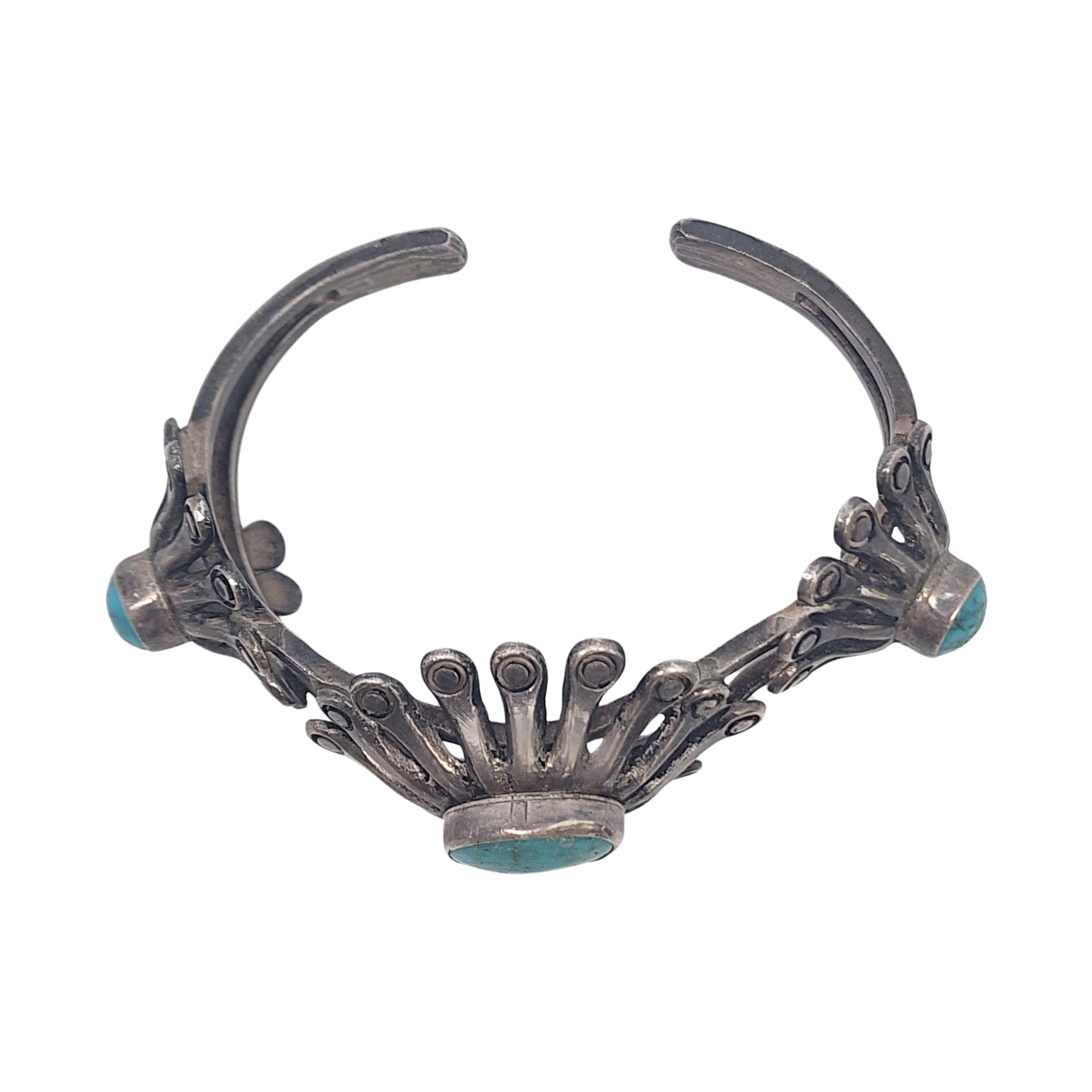 Women's Native American Sterling Silver Turquoise Modern Flower Cuff Bracelet #18605 For Sale