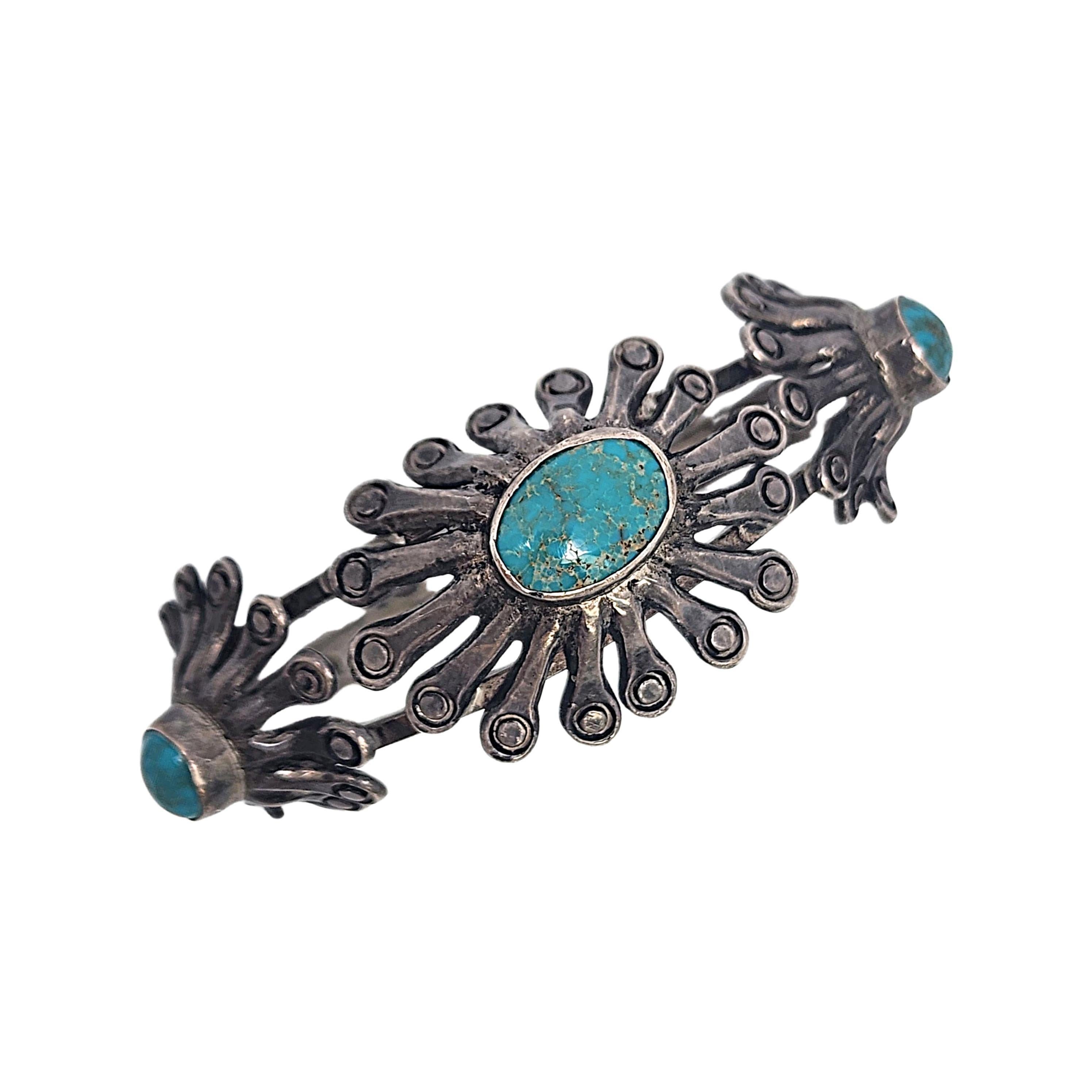 Native American Sterling Silver Turquoise Modern Flower Cuff Bracelet #18605 For Sale 1