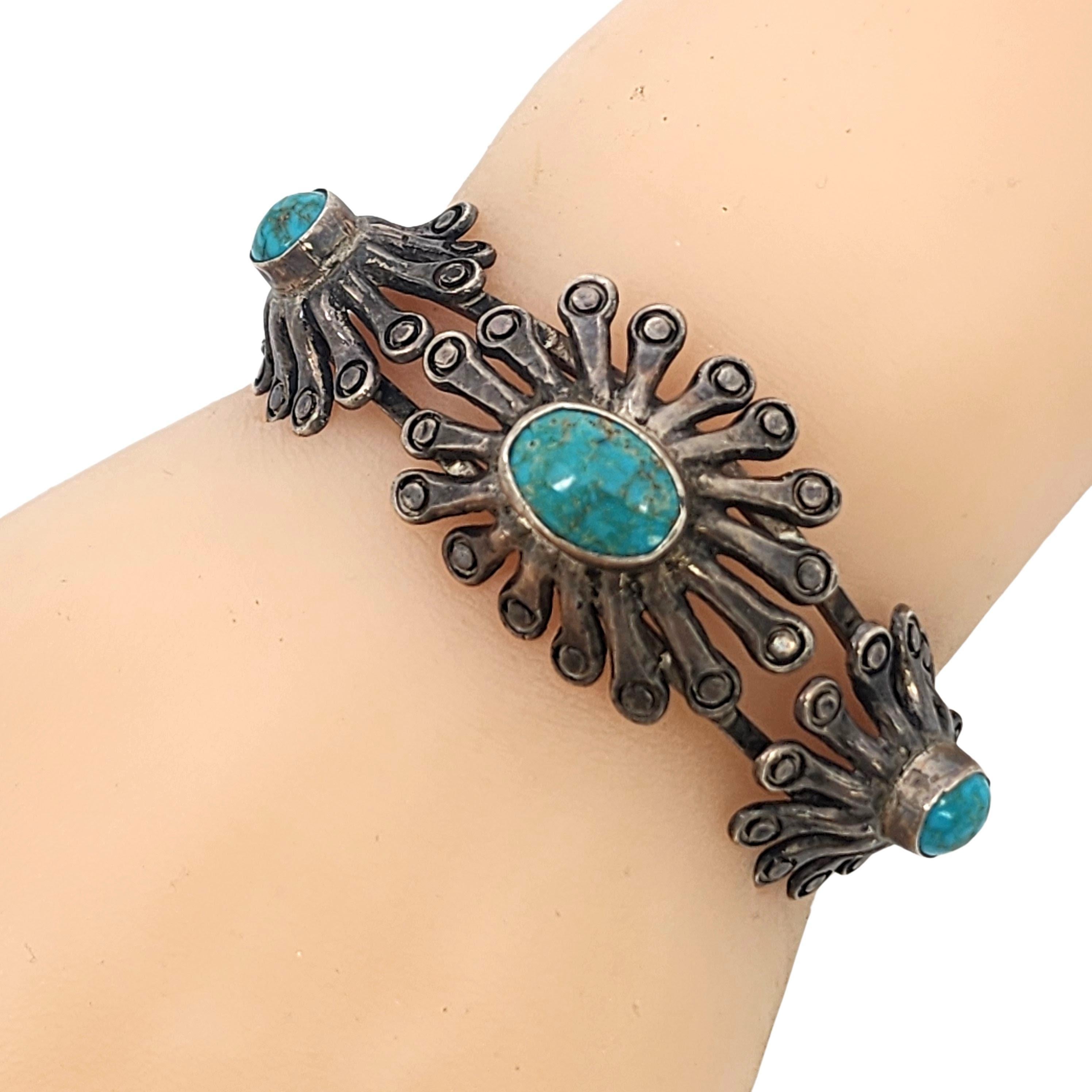 Native American Sterling Silver Turquoise Modern Flower Cuff Bracelet #18605 For Sale 4