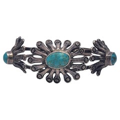 Native American Sterling Silver Turquoise Modern Flower Cuff Bracelet #18605