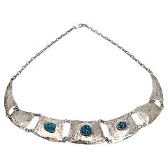 Collier amérindien à panneaux de turquoise en argent sterling n° 17131