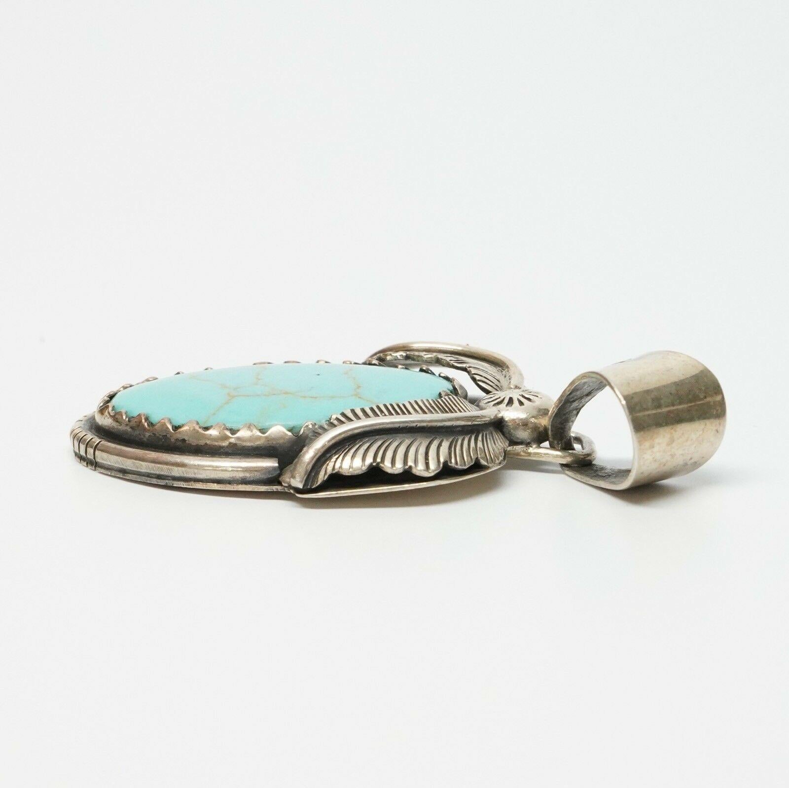 Native American Sterling Silver Turquoise Pendant In Good Condition In Washington Depot, CT