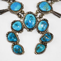 Native American Sterling Silver Turquoise Squash Blossom Necklace