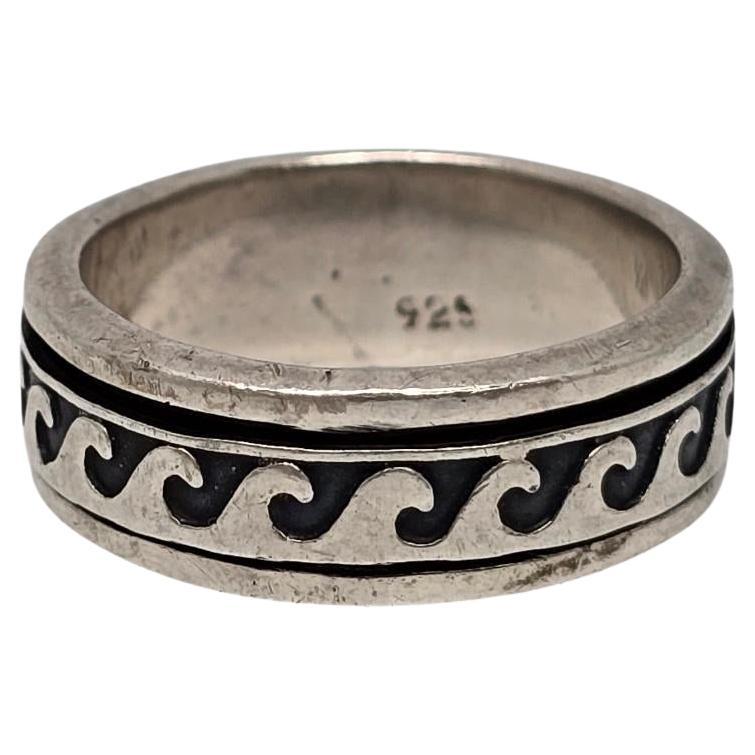 Anillo nativo americano de plata de ley con superposición de ondas Talla 9 #19113 en venta