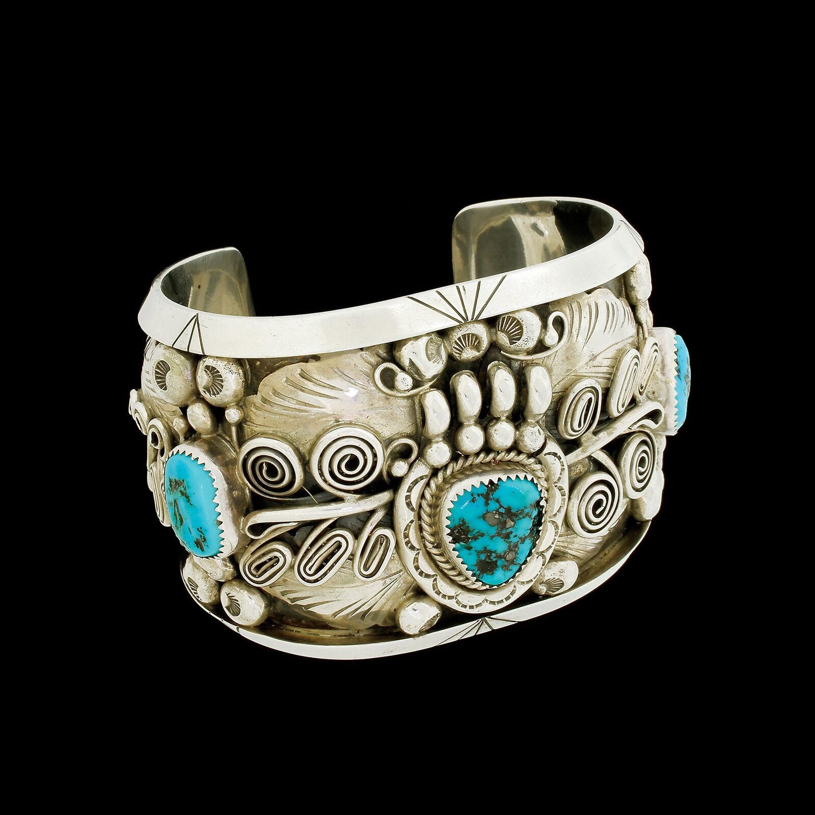 Details & Condition: Vintage Native American sterling silver cuff bracelet with beautiful ornate intricate decoration.
This piece has a lot of detailing, it is very well done - and due to the fact that it has been stored well when not in use it is